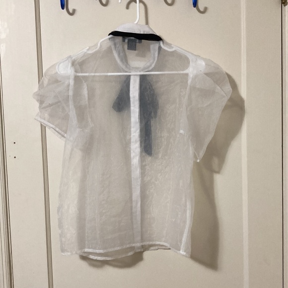 Sheer Blouse with Pearl Buttons and Black Neck Tie! - Picture 2 of 2